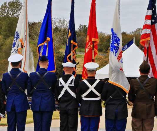 Soldiers holding flags